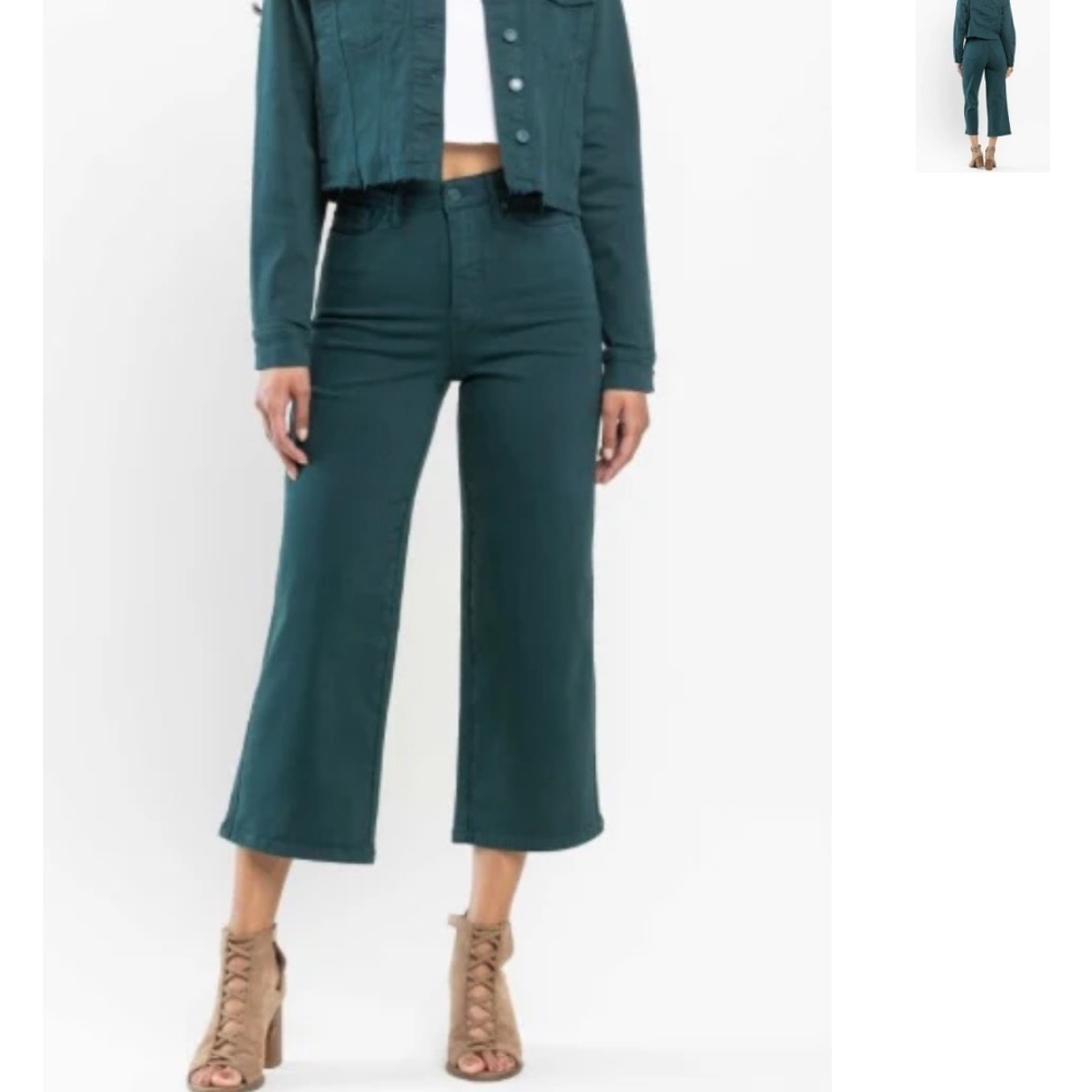 Judy Blue Dark Teal Wide High Rise Cropped Pant 29
